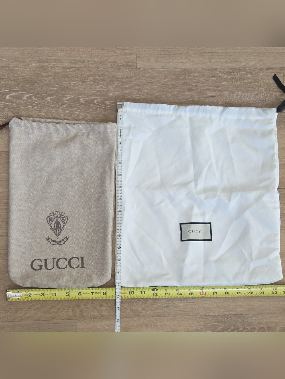 Gucci Beige & White Drawstring Dust Bags Logo Designer Lot of 2